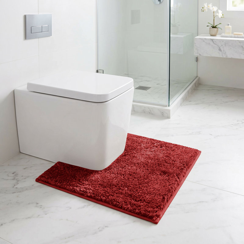 Tapis 100% polyester de la collection Better Trends Haven, tapis de toilette en forme de U, envers TPR antidérapant, 20 po x 20 po, doux, absorbant et à séchage rapide, rouge