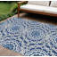 Tapis intérieur lavable 9 pi x 12 pi bleu marine ivoire et gris à médaillon floral