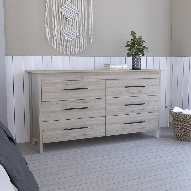 Commode 6 tiroirs Courtland, Gris clair