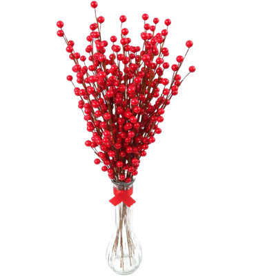 Set Of 2 - 19-inch Red Berry Sprays With 35 Berries Each, Ideal For Floral Arrangements, Christmas Crafts & Seasonal Decorations