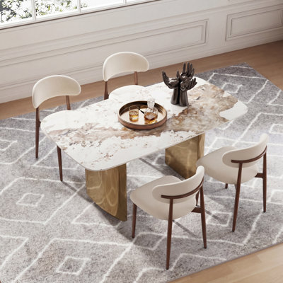 Wakenda 55.1" Modern Rectangular Sintered Stone Dining Table With Stainless Steel Base