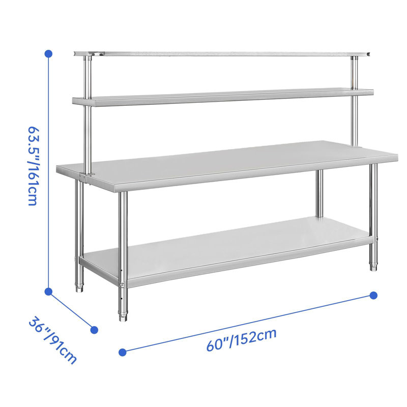 Heavy Duty Stainless Steel Prep Table with Adjustable Overshelf