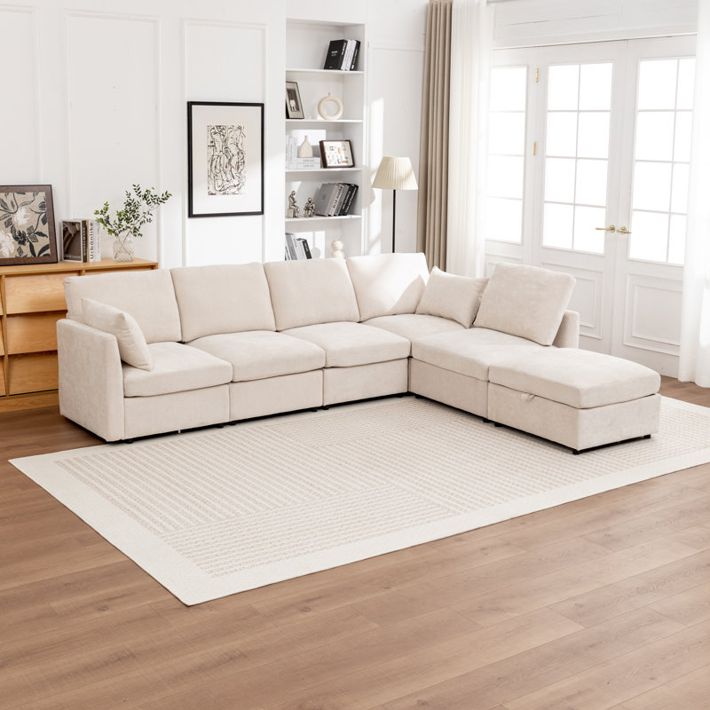 Canapé modulaire en L 6 pièces Wilroy, Beige