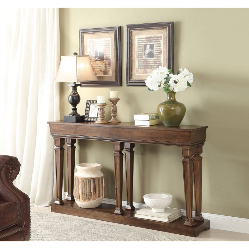 Rectangular Oak Console Table With Legs And Functional Shelf For Hallway Display