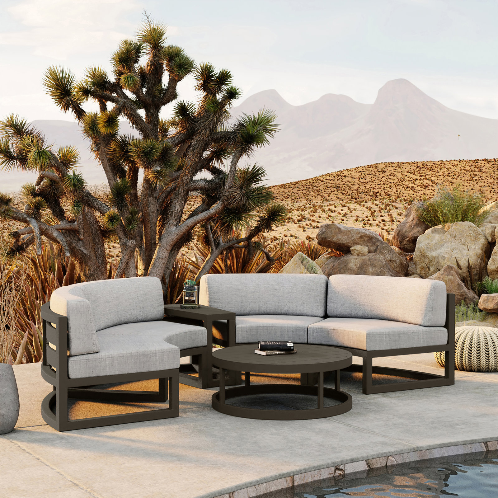 Bergeron 4 - Person Patio Conversation Set with Cushions, Cast Silver Sunbrella®, Slate