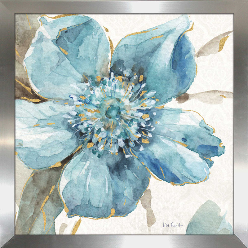 Indigold VI - reproduction sur toile tendue, H 37,5 po x l 37,5 po x P 1 po, Encadrement argenté