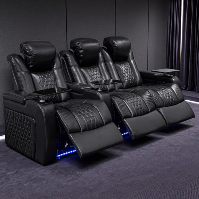 93.3"Power Recliner 3 PC Made Withtopgrain Nappa,Fully Adjustable Relaxation,Smart Charging,Dynamic RGB LED Lighting,BLACK