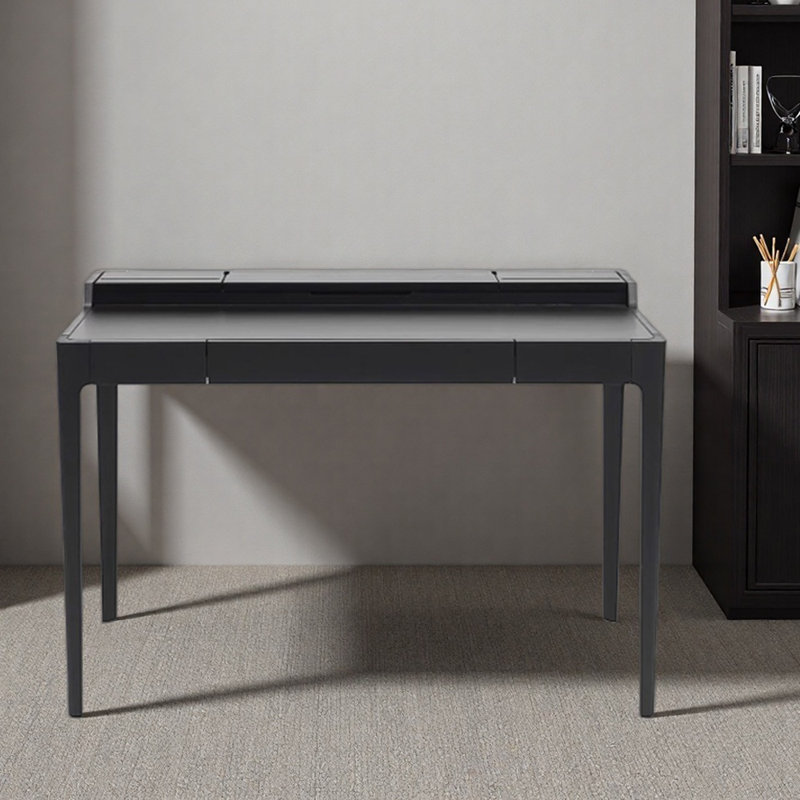 Simple Highly Functional Ash Wood Writing Desk, 30.7" H x 47.24" W x 27.55" D, Black