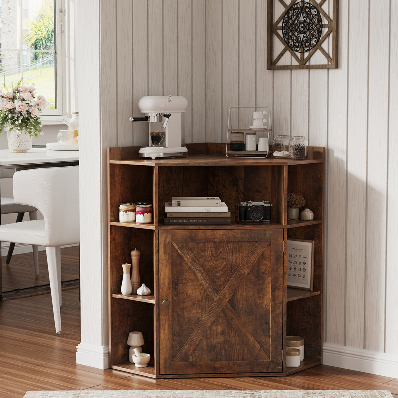 Hendrikka Corner Storage Shelf with USB Ports, Brown