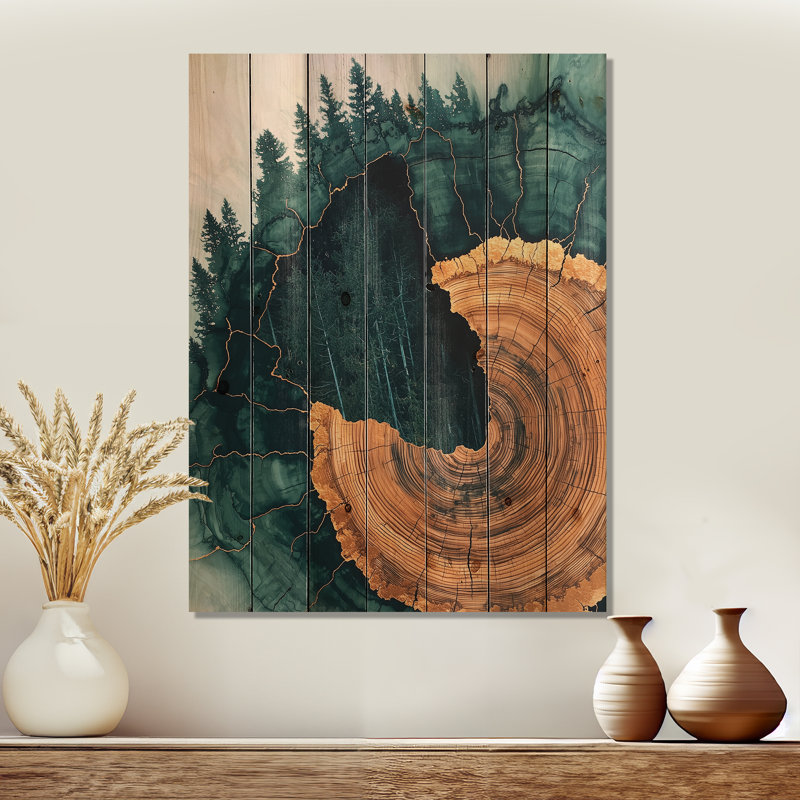 Forêt émeraude ondulant à travers les bois I - Décoration murale en bois forêt - sur bois de pin naturel