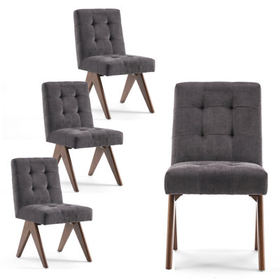 Turfed Linen Upholstered Dining Chair Armless Parsons Side Chair With Solid Wood Legs