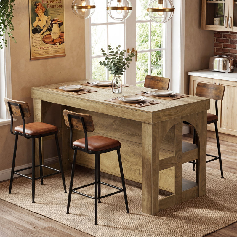 55.12" Bar Table with 2-Tier Storage Shelves for Pub Home