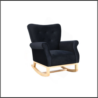 Mid Century Fabric Rocker Chair With Wood Legs And Velvet For Livingroom Bedroom