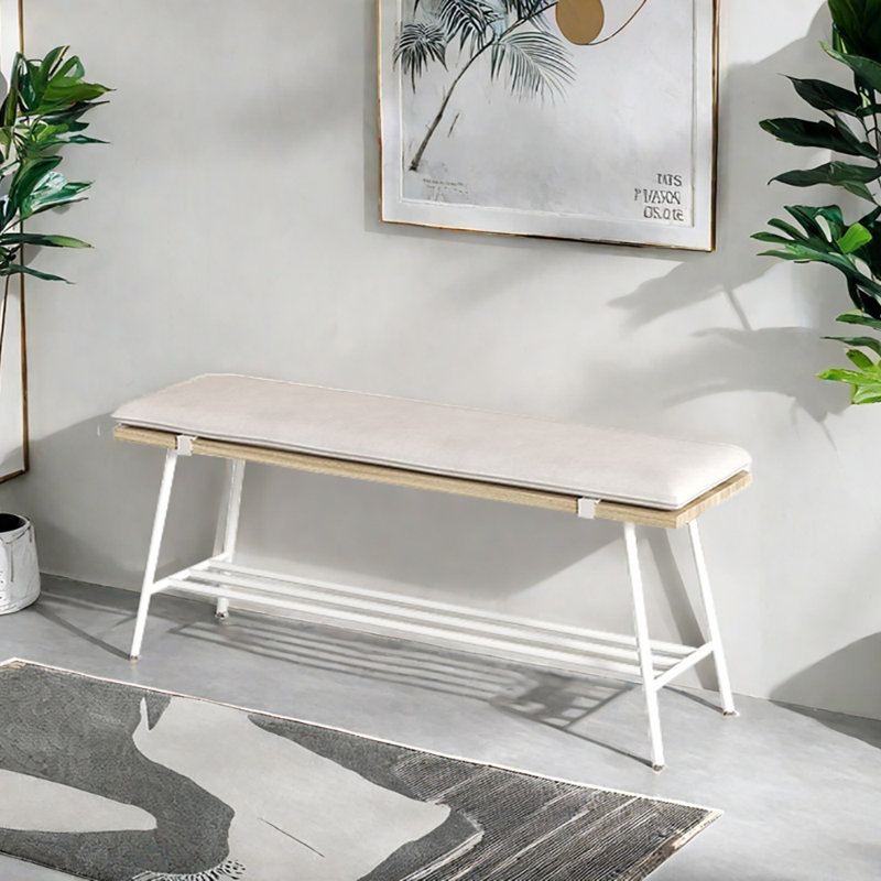 Banc de rangement pour chaussures 39,4 po, Blanc / bois naturel