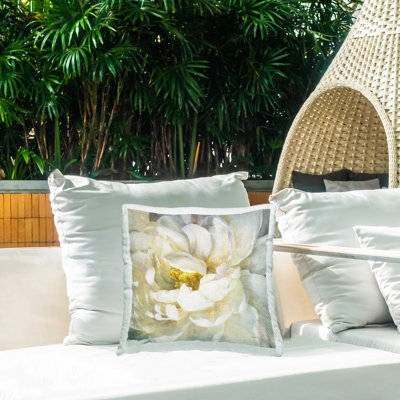 Coussin d'extérieur imprimé floral jaune