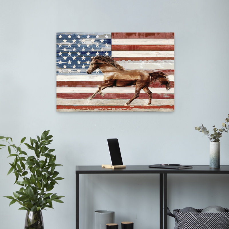 Art cheval américain rustique contemporain, H 16 po x l 24 po