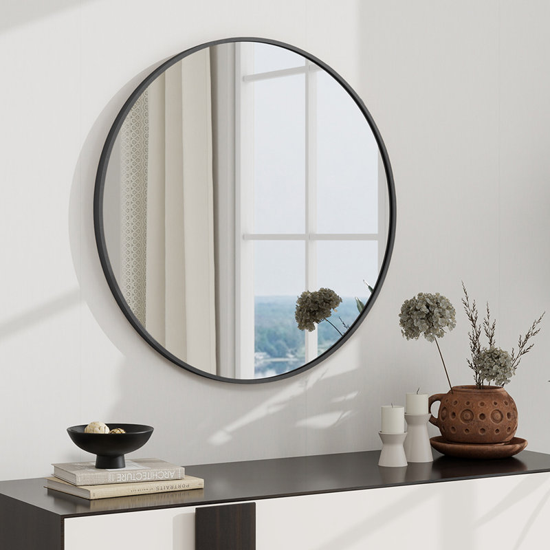 Aluminium Framed Wall Mounted Mirror, Black, 28" x 28"