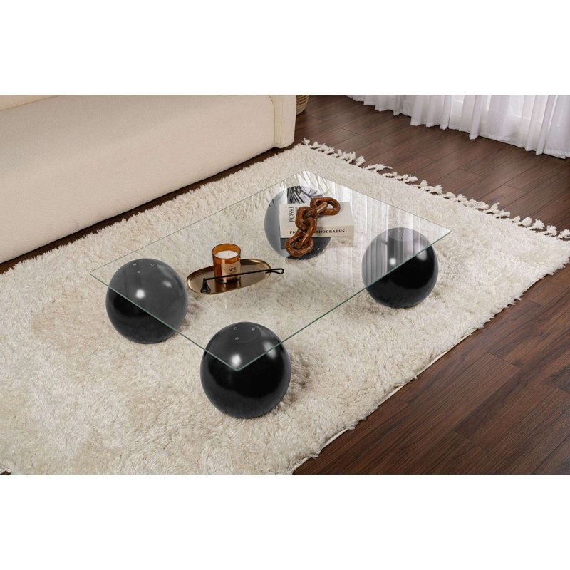 Modern Coffee Table with Tempered Glass Top, Black & Transparent, 43.3 x 11.8 x 29.5 inches | 100% Tempered Glass (0.24 inches Thick) & Polyurethane Casting Legs | Sleek Design for Contemporary Living Spaces