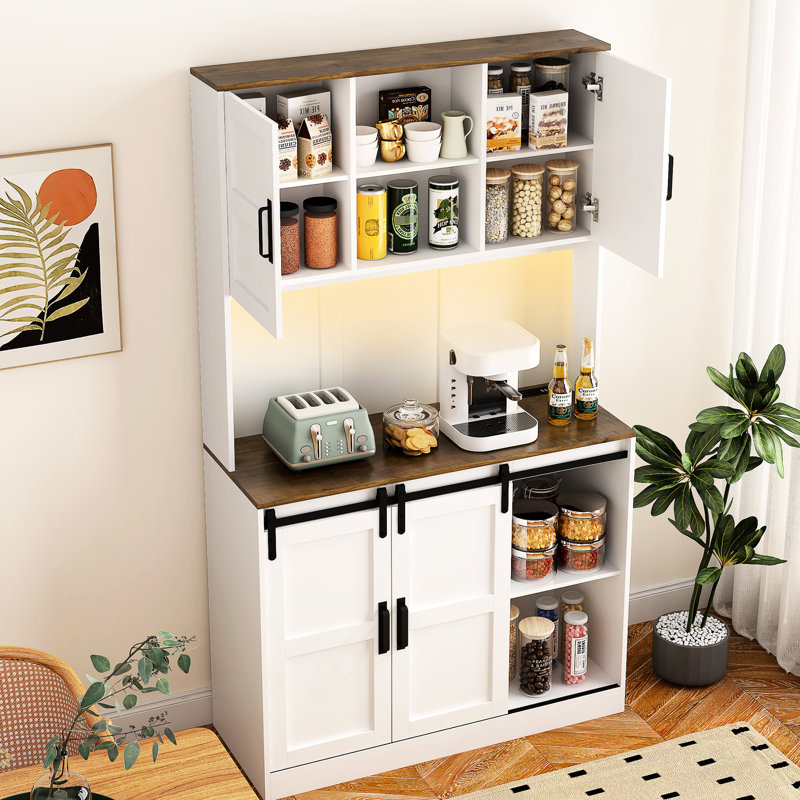 Buffet Cabinet Blanc - Porte coulissante avec rangement pour couverts et verres