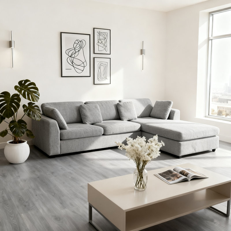 Canapé 2 pièces rembourré en L de 108,7 po avec méridienne convertible, Blanc