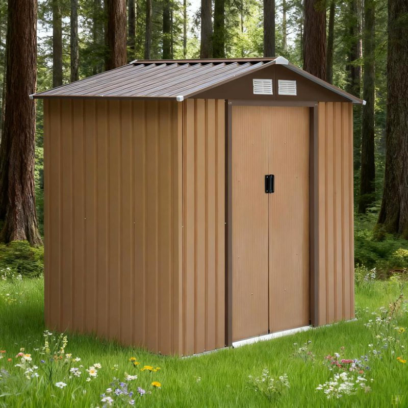 7' X 4' Outdoor Storage Shed, Garden Tool House W/ Foundation Kit Vents, Yellow