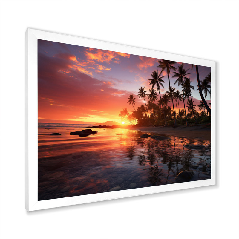 Hawaii Hawaiian Sunrise - Art mural d'Hawaï, H 34 po x l 44 po x P 1,5 po, Cadre simple blanc