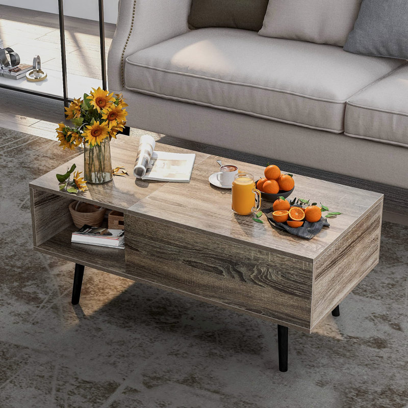 Table basse à 4 pieds avec rangement Farlin, gris