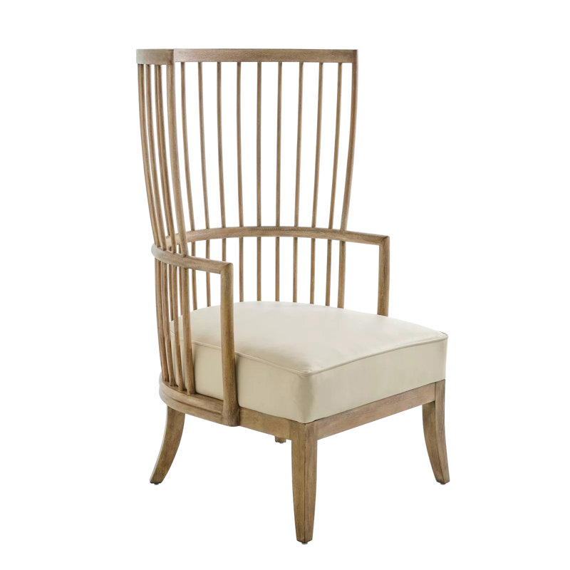 Spindle Wing Chair, Beige Genuine Leather