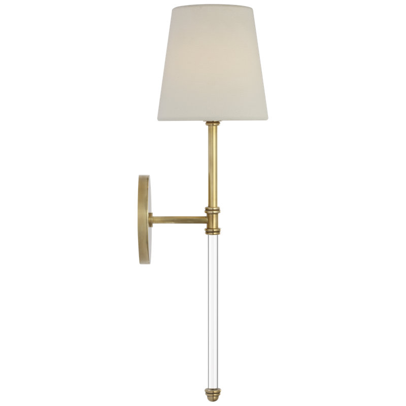 Suzanne Kasler Camille 20" Cordless Sconce with Linen Shade, Hand-Rubbed Antique Brass