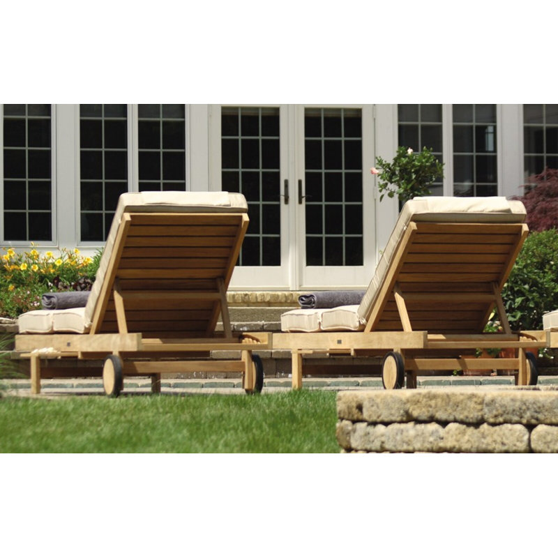 Quincy Outdoor Teak Chaise Lounge, Canvas Natural Sunbrella® Canvas