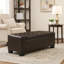 Banc avec repose-pieds Liani, dessus en cuir reconstitué brun foncé 50 po-121481506