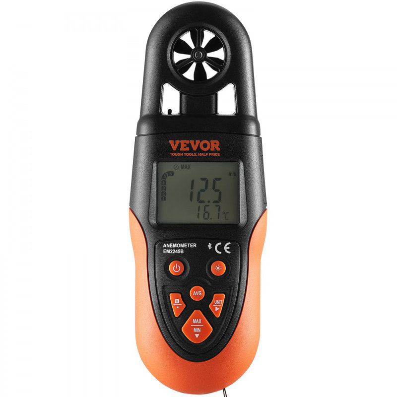 Bluetooth Handheld Anemometer, 14?-140?, Digital Wind Speed Metre Gauge with LED Backlight Screen, Measures Wind Velocity Wind Temperature Air Flow Wind Chill, for Surfing Drone Flying HVAC