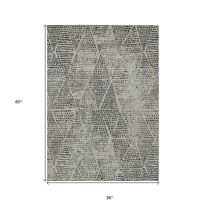 Tapis extérieur lavable à motif géométrique beige et noir 3 pi x 5 pi