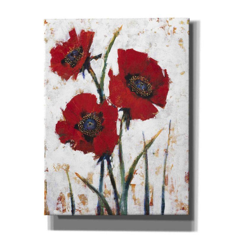 «Red Poppy Fresco I» par Tim O'toole, art mural sur toile, H 54 po x l 40 po x P 1,5 po