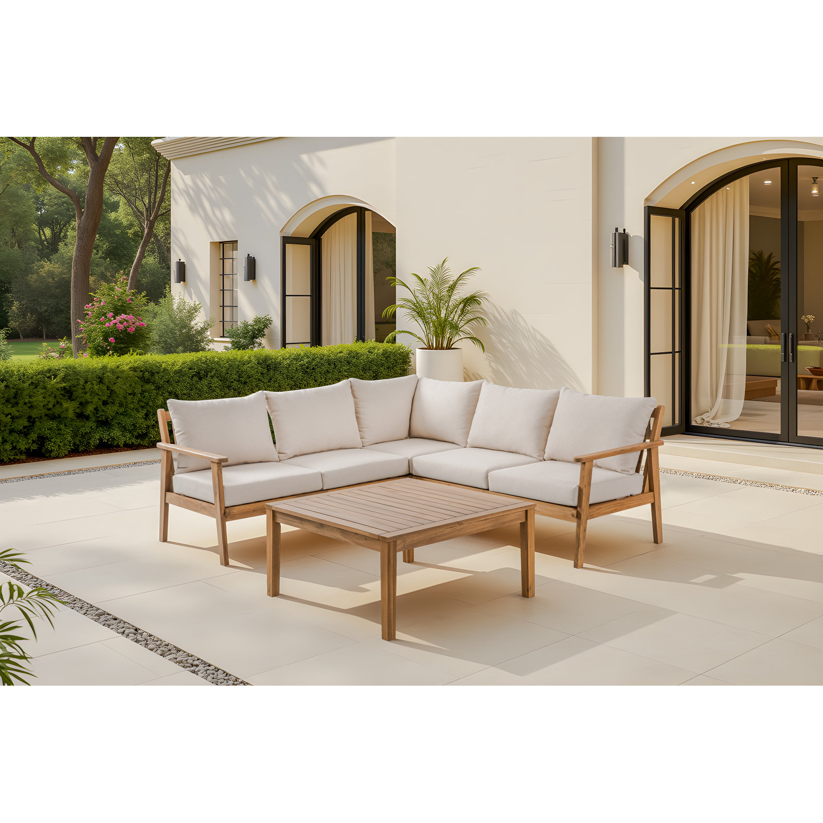 Weslyn 5-Person Eucalyptus Patio Seating Group