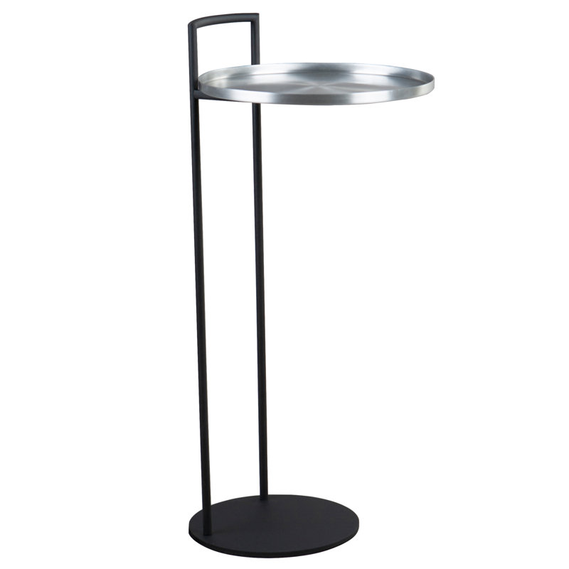 24" C-Shaped Side Table, Detachable Silver Tray Top End Table