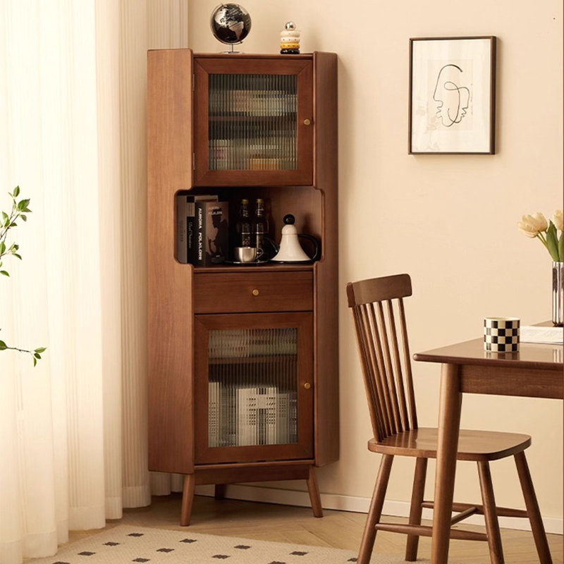 Armoire de coin de salon en bois massif noyer rétro