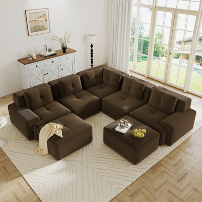 Modular 5-Seater V-Shaped Sectional Sofa With Deep Seats, Two Movable Ottomans, And Tufted Corduroy Upholstery For Ultimate Living Room Comfort.