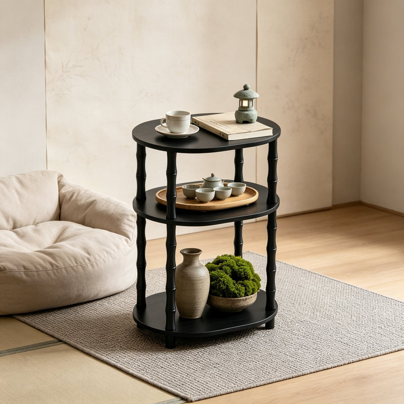 Black Oval 3-Tier Accent Side Table Nightstand