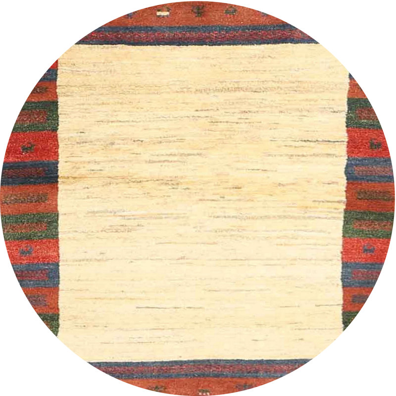 Tapis contemporain beige / orange / rouge, Rond 8 pi x 8 pi