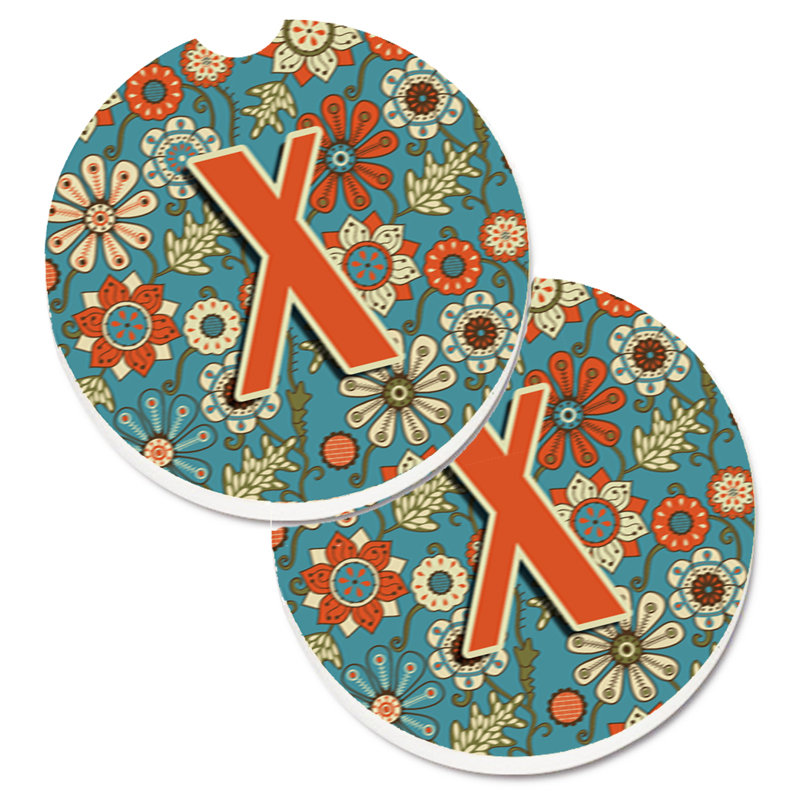 Ceramic Round 2 Piece Car Coaster Set, X