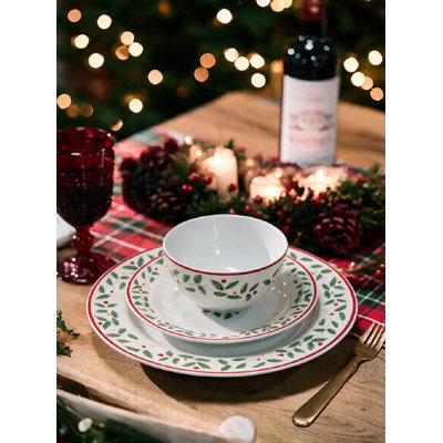 Waterside 12 Piece Porcelain Holly Dinner Set