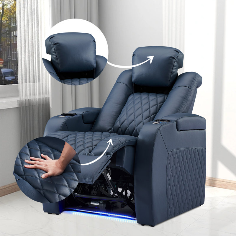 Siège de cinéma en cuir Blosser avec porte-gobelet, Cuir véritable bleu, 3