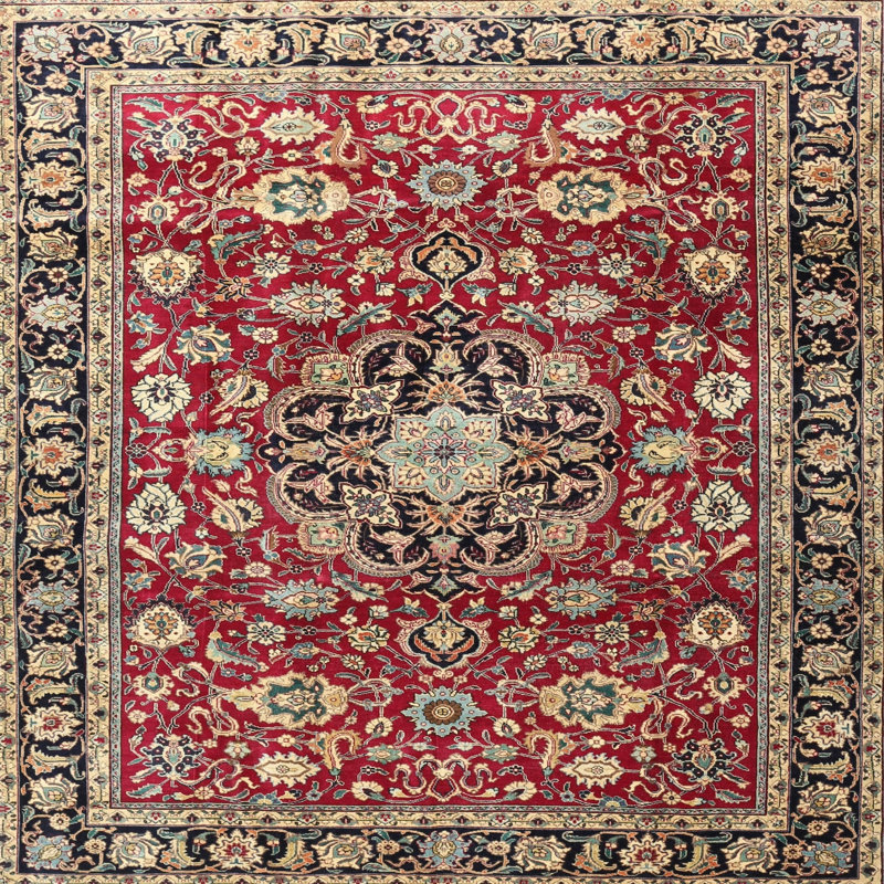 Beige oriental adamine/noir/rouge Tapis décoratif, Rond 7 pi