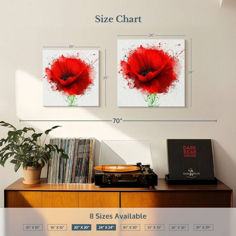 Harnek Red Poppy Splash, 24" H x 24" W