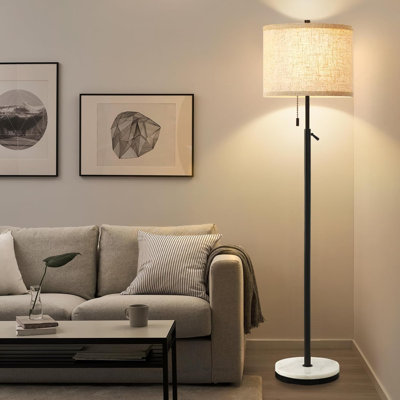 Adjustable Marble Floor Lamp With Pull Chain, Flexible Height Standing Lamp For Living Room, Bedroom & Office