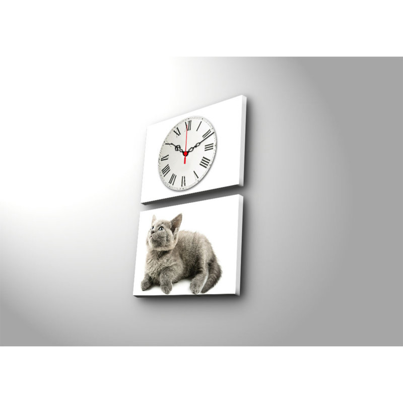 Horloge murale élégante en toile décorative (2 pièces), 25,2 po x 15,7 po | Toile 100% suède avec cadre 100% bois (épaisseur: 1,2 po) | Décoration élégante, parfaite pour les espaces de salon et de bureau, conception unique de garde-temps