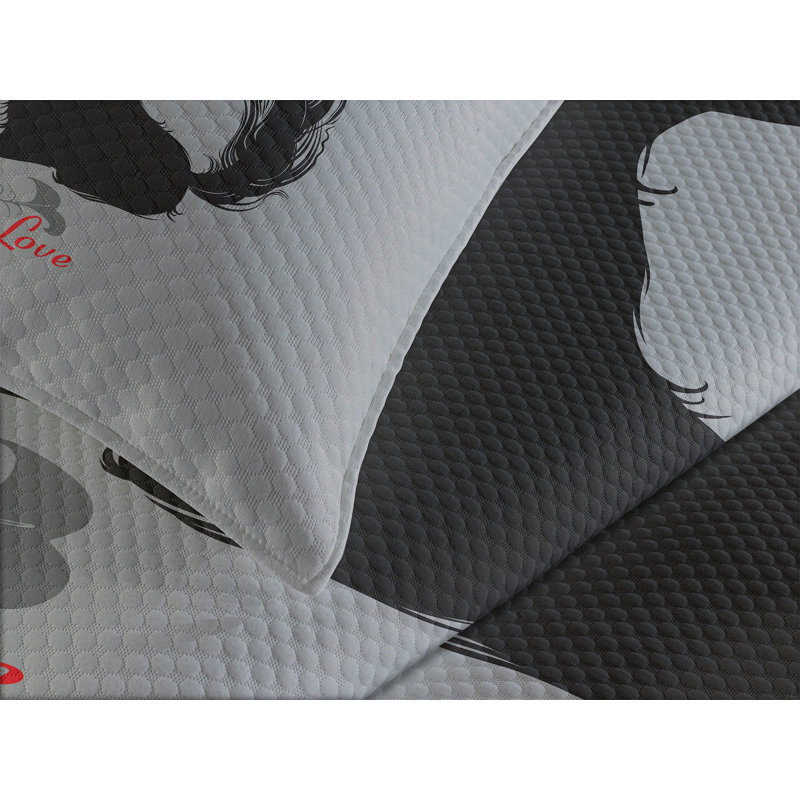 Ambesonne Cat Bedspread Set Couple Fishbone Black White Grey, King Bedspread + 2 Standard Shams
