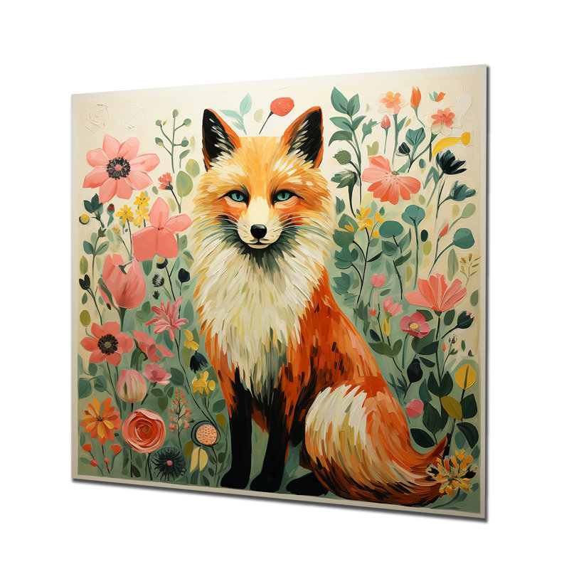 Minimalisme, renard, portrait, fleurs III, H 36 po x l 36 po