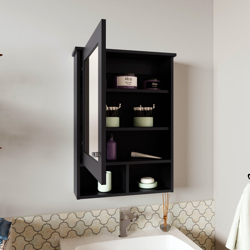 Armoire à pharmacie Vina avec porte miroir 29 po de hauteur avec trois tablettes dissimulées et deux tablettes ouvertes